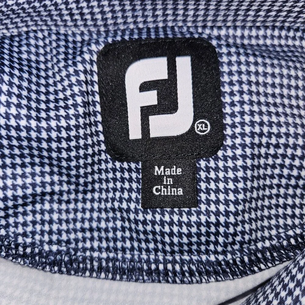 FJ Footjoy Blue White Houndstooth Print Polo Shirt Men's Size XL